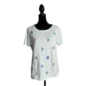 Talbots Embroidered Sandals Striped Top Striped Nautical‎ Beach Tee Women Size M